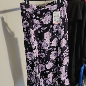 Socialite Black and Purple Floral Midi Skirt